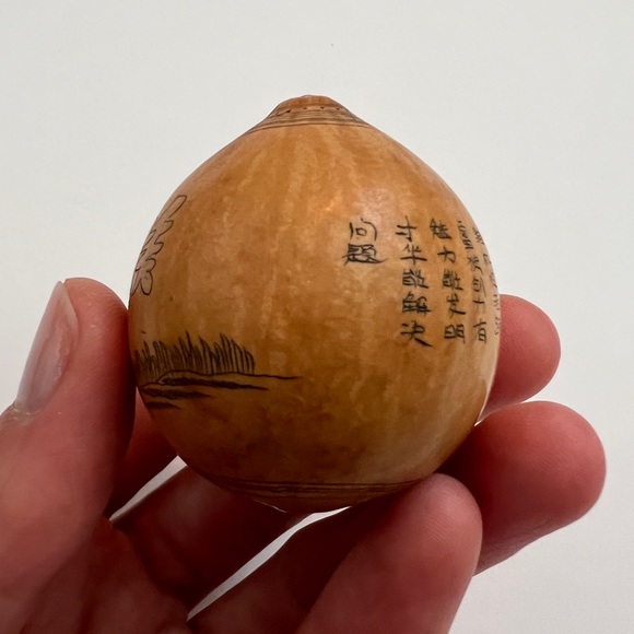 Antique lanzou carved etched gourd Chinese Zodiac year of Monkey folk art - Picture 9 of 13